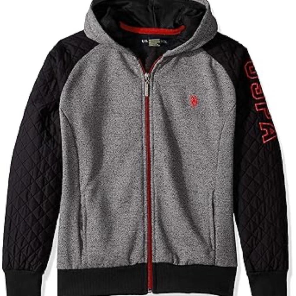 U.S. Polo Assn. Kids Gray & Black Hoodie with Red Details Size Large 14/16 Used